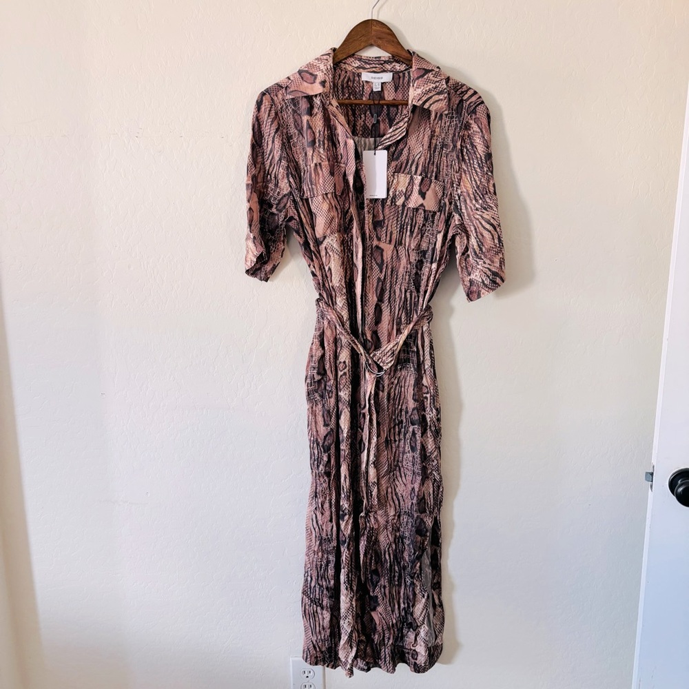 Reiss Women’s Farah Snake Print Belted Midi Dress Size‎ 6 NWT Brown Tan - Picture 2 of 14